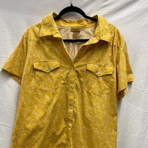 Wangler retro women's floral short sleeve pearl snap buttons pleated back